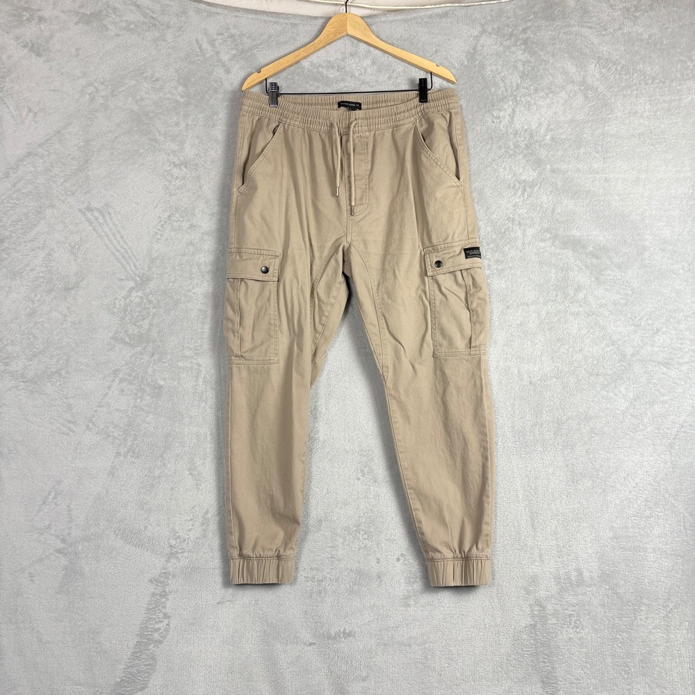 Silver Jeans Co Collin 1216 Mens Tan Khaki Cargo Joggers Elastic Waist Large